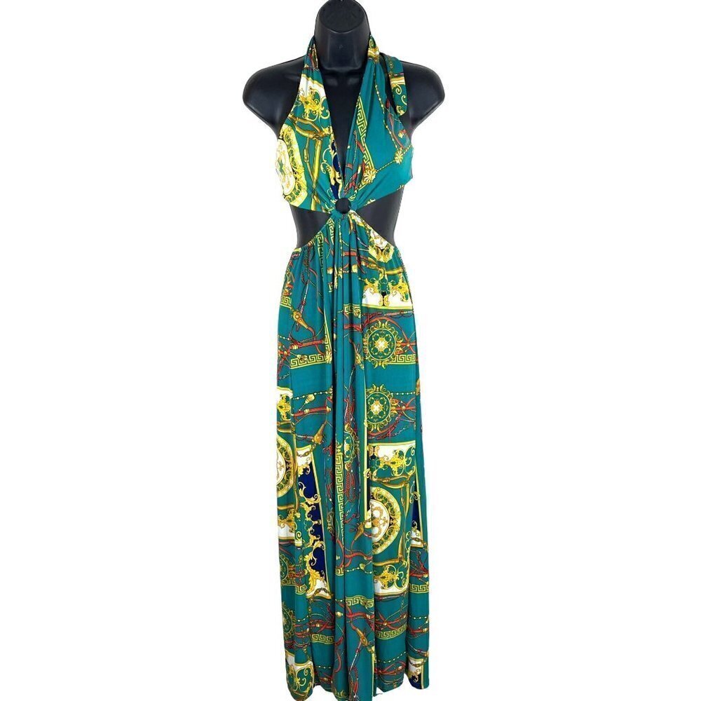 halter neck maxi Dress backless gorgeous small 54' long slits at both legs